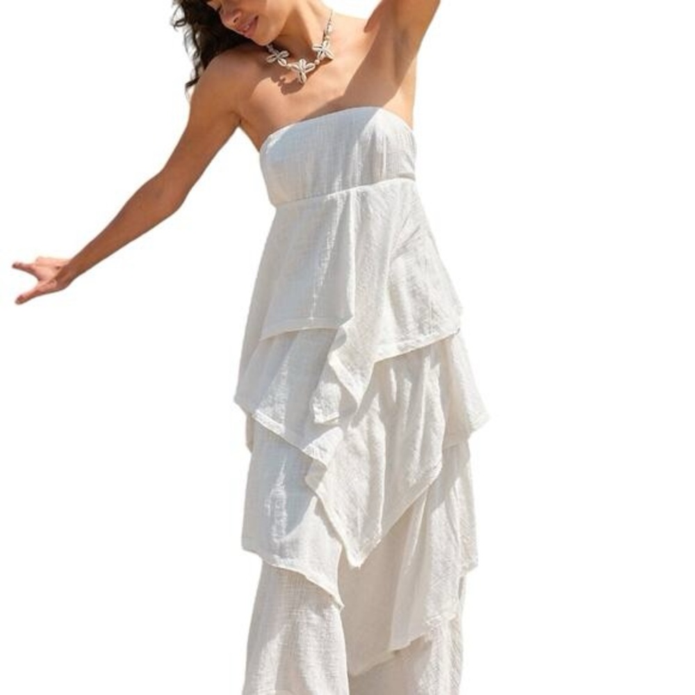 Free People Strapless White Layered Dress